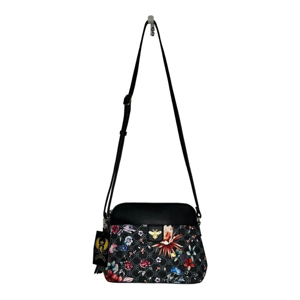Calista Peta‎ Approved Vegan Black Floral Crossbody Purse With Adjustable Strap